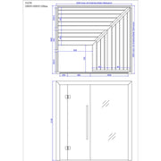 Maßzeichnung der AWT E1623B Hemlock Sauna 200x180cm mit Innen- und Außenansicht, Maßstab und Detailangaben, Modell für 3-4 Personen.