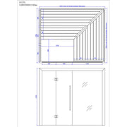 Maßzeichnung der EAGO AWT E1623XL Hemlock Sauna mit Abmessungen 2400x2000x2100mm, Draufsicht und Frontansicht mit Bankanordnung und Türdetails