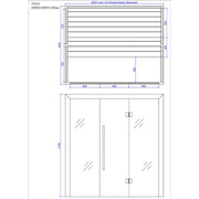Maßzeichnung EAGO AWT E1624A Hemlock Sauna 200x160cm mit technischen Abmessungen und Draufsicht der Kabine mit Sitzbänken