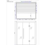 Maßzeichnung der EAGO AWT E1624B Hemlock Sauna mit Grundriss und Frontansicht, 1800 x 1500 x 2100 mm, Innenausstattung mit Bänken und Glastür