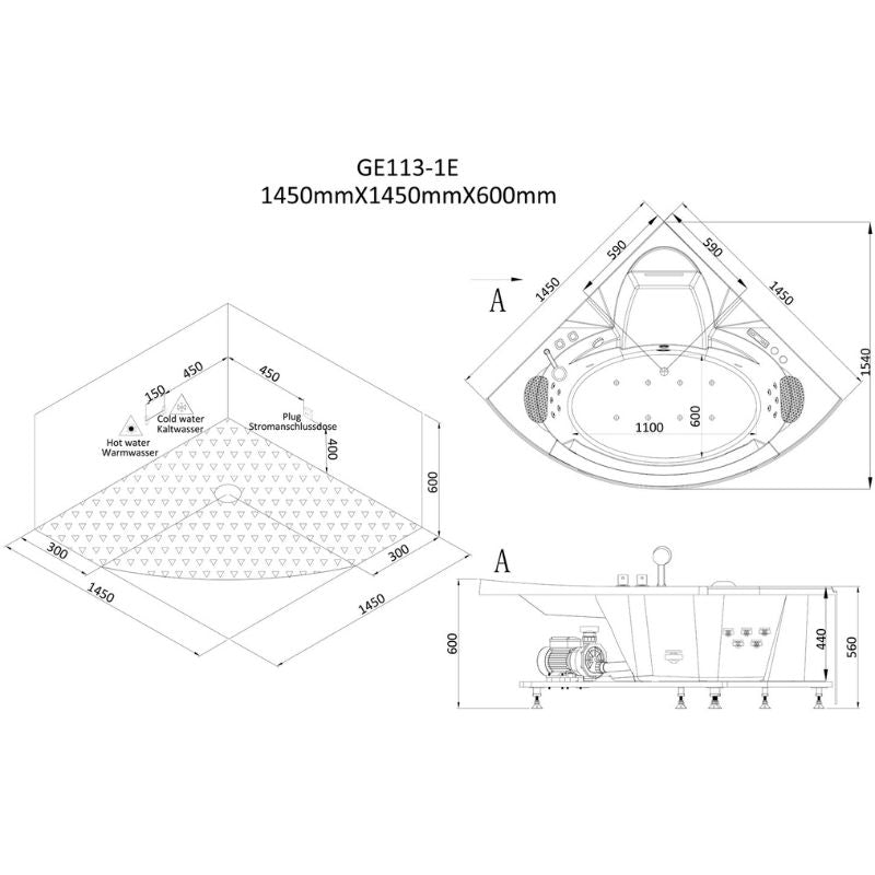AWT-GE113-1E-Indoor-Whirlpool-145x145-technische-Zeichnung
