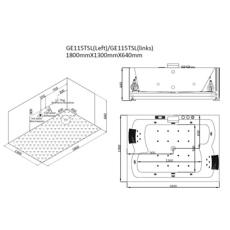 AWT-GE115TSL-Indoor-Whirlpool-180x130-technische-Zeichnung
