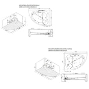Maßzeichnung EAGO GE118TSL Whirlpool 180x130cm mit isometrischer Darstellung, Draufsicht und Seitenansicht, Links- und Rechtsausführung, Abmessungen 1800x1300x620mm