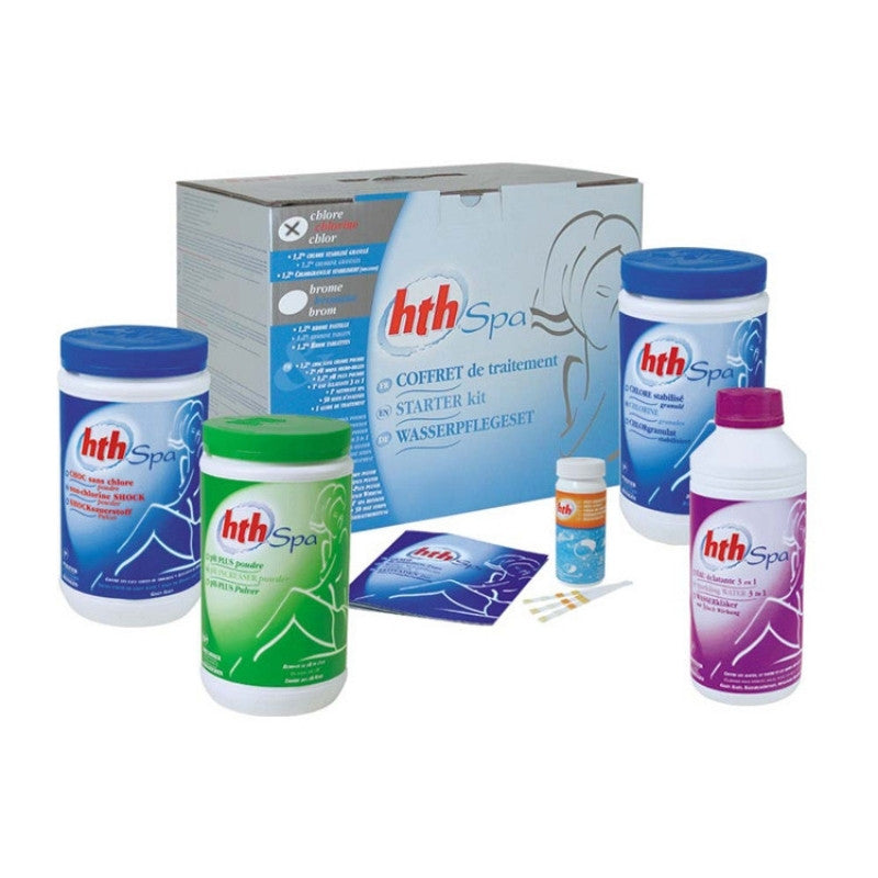 HTH Spa Starter Kit Chlor – Wasserpflege-Set mit Chlorgranulat, pH-Regulierung und Teststreifen für Whirlpool & Spa Anfänger