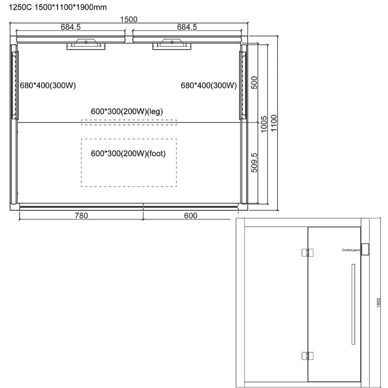 AWT-Infrarotkabine-E1250C-IR-Hemlock-150x110-Produktdatenblatt