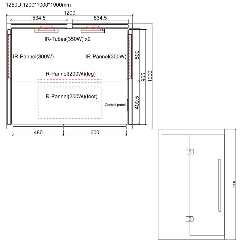 AWT Infrarotkabine E1250D-IR Hemlock 120x100 für 2 Personen