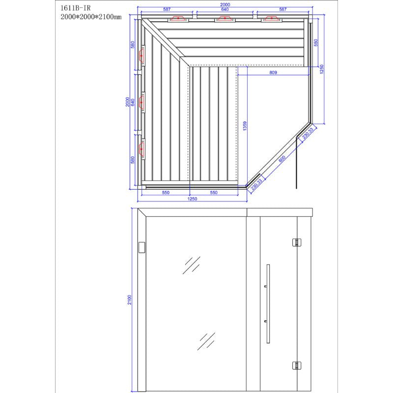 AWT Infrared cabin E1611B-IR Hemlock 200x200 for 4+ Persons