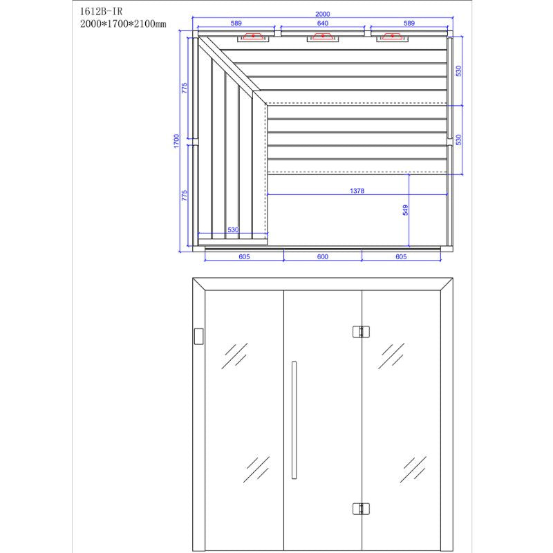 AWT Infrared cabin E1612B-IR Hemlock 200x170 for 3-4 Persons