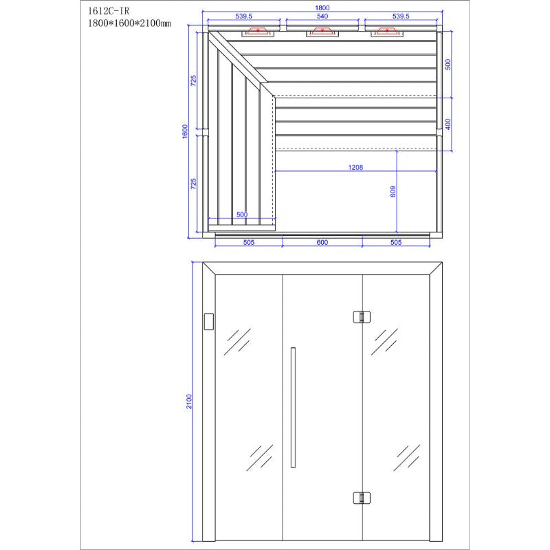 AWT Infrared cabin E1612C-IR Hemlock 180x160 for 2-4 Persons