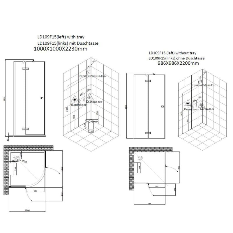AWT-LD109F15-Dampfdusche-100x100-mit-3-kW-Dampfgenerator-produktdatenblatt-technische-zeichnung