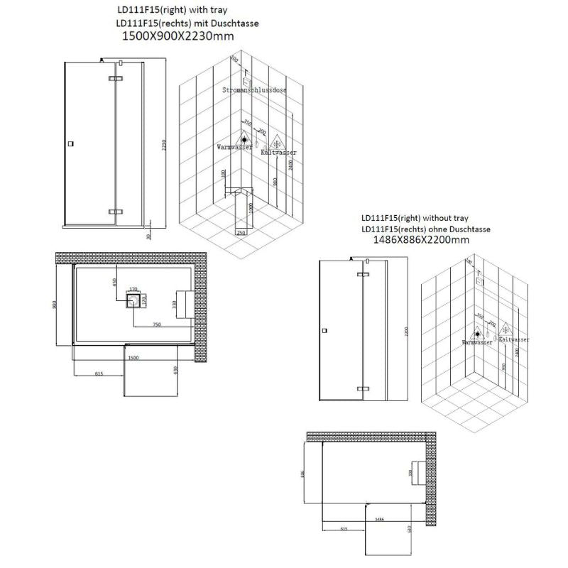 AWT-LD111F15-Dampfdusche-150x90-mit-3-kW-Dampfgenerator-Rechts-mit-duschtasse