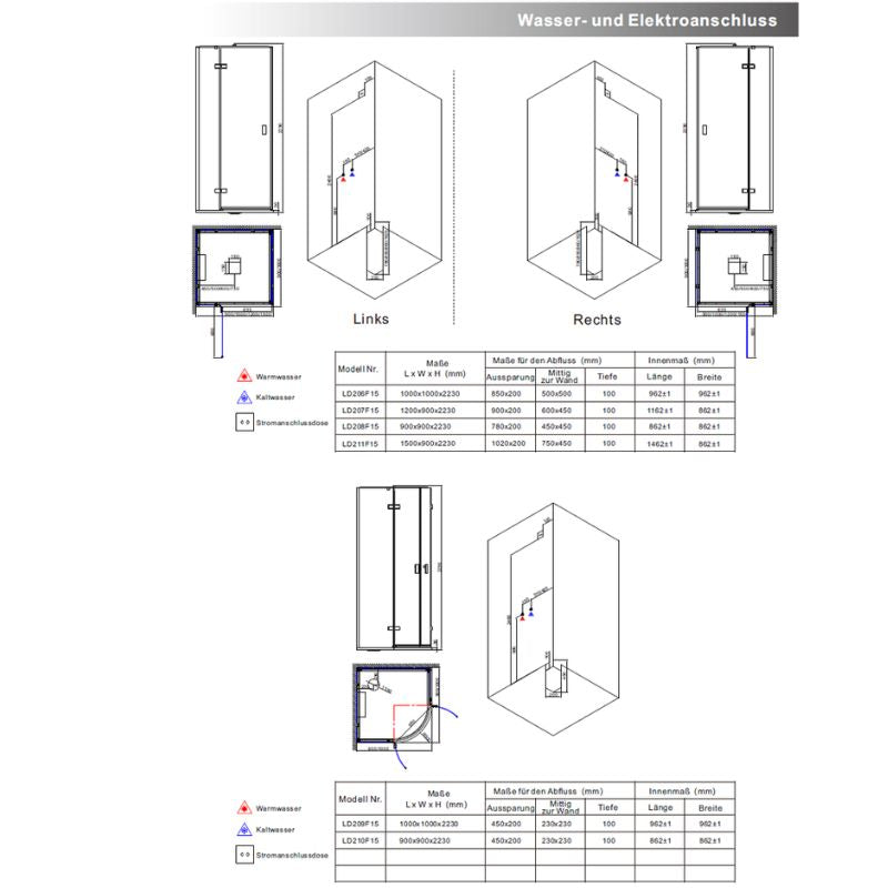 AWT LD209F15 Dampfdusche 100x100 mit 3 kW Dampfgenerator
