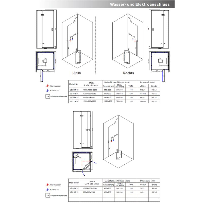 AWT LD210F15 Steam shower 90x90 with 3 kW steam generator for 1 person