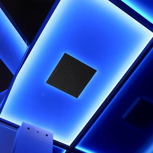 EAGO AWT LD211F15 Dampfdusche mit blauer LED-Beleuchtung in der Decke und schwarzer Bedienblende