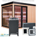 Gartensauna AWT THE CUBE X7-L aus Hemlock mit Panoramaverglasung und LED-Beleuchtung, kombiniert mit EOS Saunaofen und moderner Steuerungseinheit – Komplettset für stilvolle Outdoor-Wellness.