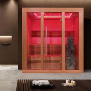 EAGO AWT E1244A Infrarot-Sauna aus roter Zeder mit LED-Beleuchtung, Glastüren und Holzbank für 2-4 Personen in modernem Spa-Design