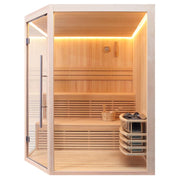 Moderne Infrarot-Sauna EAGO AWT E1801A aus Pinienholz mit Glastür, LED-Beleuchtung und Saunaofen für 1-2 Personen