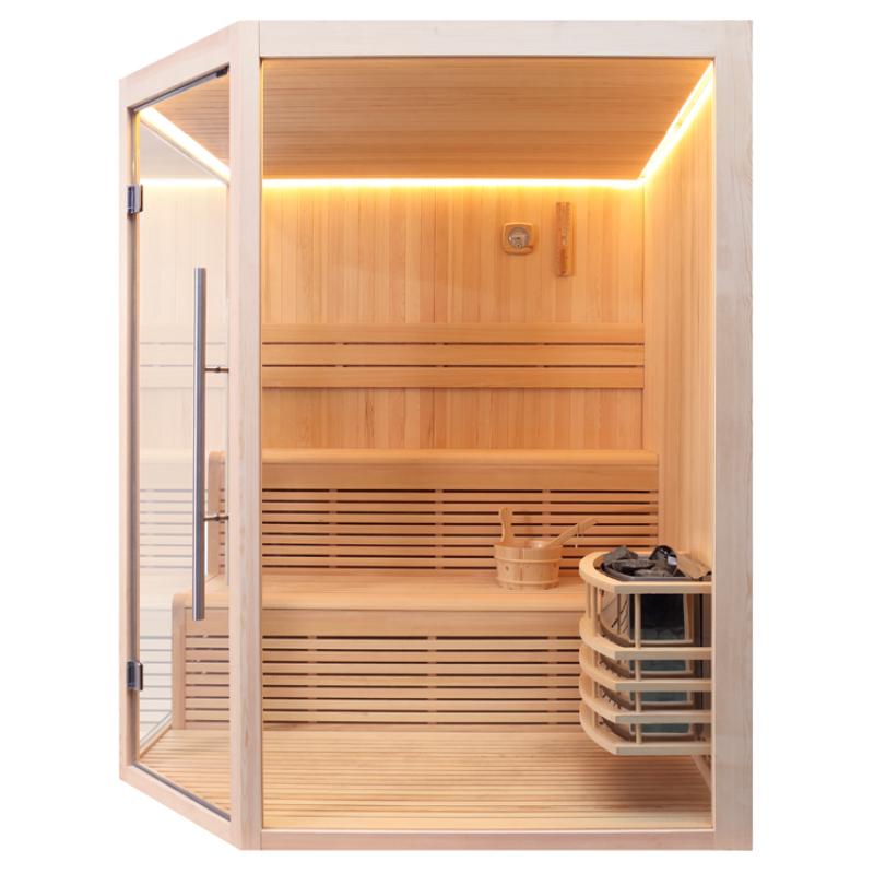 Moderne Infrarot-Sauna EAGO AWT E1801A aus Pinienholz mit Glastür, LED-Beleuchtung und Saunaofen für 1-2 Personen