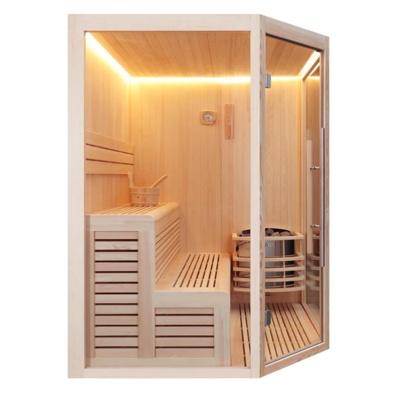 EAGO AWT E1801B Sauna aus Pinienholz mit LED-Beleuchtung, Saunaofen, Rückenlehne und Holzbänken für 2 Personen