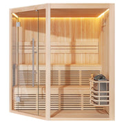 EAGO AWT E1801XL Sauna aus Pinienholz mit Glastür, LED-Beleuchtung, mehreren Holzbänken und integriertem Saunaofen für 4+ Personen