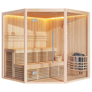 Eckige Sauna EAGO AWT E1801XL aus heller Fichte mit Bank, Glastür, LED-Beleuchtung und integriertem Saunaofen für 4+ Personen