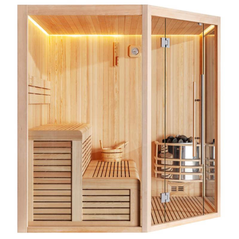 EAGO AWT E1801XL Sauna aus Pinienholz mit zwei Saunabänken, Saunaofen mit Steinen, LED-Beleuchtung und Infrarotkabine, für 4+ Personen
