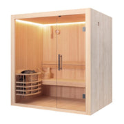 EAGO AWT E1803B Sauna aus hellem Pinienholz mit Glastüren, Holzbänken, integriertem Saunaofen und LED-Beleuchtung für 1-2 Personen
