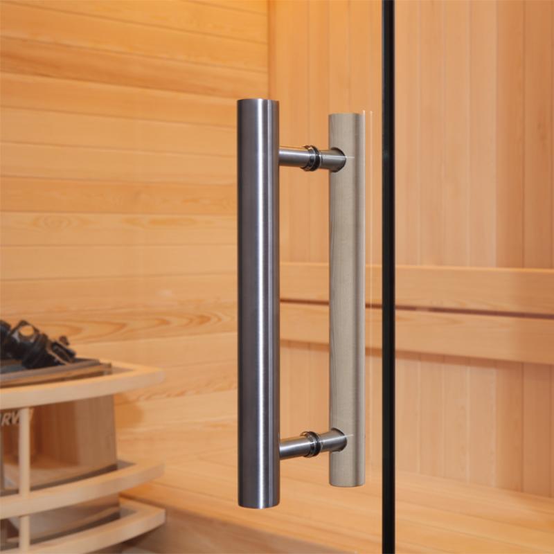 Metallgriff an Saunatür aus Pinienholz, EAGO AWT E1803B Sauna mit warmem Holzambiente und Glaselement