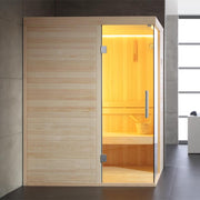 EAGO AWT E1804C Infrarotsauna mit Pinienholz, Glastür und gelber Wärmekammer, kompakte Kabine für 1-2 Personen im modernen Badezimmer