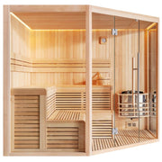 EAGO AWT E1806XL Sauna aus Pinienholz mit zwei Liegeflächen, LED-Beleuchtung, Glastür und Saunaofen für 4+ Personen