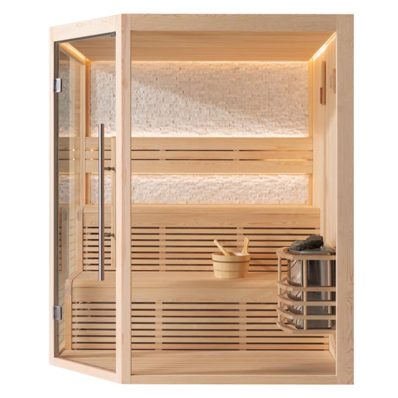 EAGO AWT E1811B Sauna aus Pinienholz mit Glastür, Flächenheizern, zwei Holzbänken und Saunaofen, Innenraum mit Wärmeisolierung für 2-4 Personen.