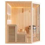 EAGO AWT E1811B Sauna aus Pinienholz mit Glastür, Holzbänken und integriertem Saunaofen für 2-4 Personen