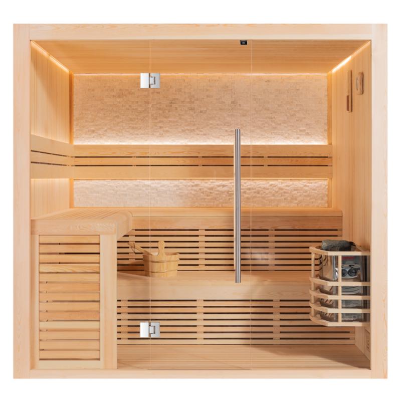 EAGO AWT E1812A Pinienholz Sauna für 4+ Personen mit Glastür, Holzbänken und integriertem Saunaofen, Draufsicht