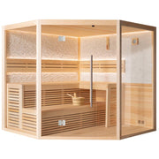 EAGO AWT E1816A Pinienholz Sauna mit Glastür, Holzbänken, Beleuchtung und Saunazubehör für 4+ Personen