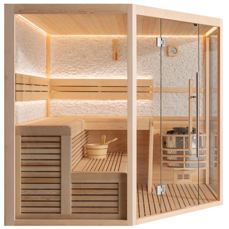 EAGO AWT E1816A Infrarotsauna aus Pinienholz mit Glastüren, Sitzbänken und LED-Beleuchtung für 4+ Personen