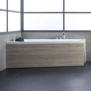 EAGO AWT GE105E Indoor Whirlpool in Holzoptik, modernes Badezimmer mit großzügigen Fenstern und Chromarmaturen