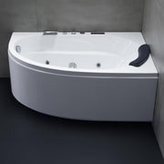 Weißer Eckwhirlpool EAGO GE111TSL mit Massagedüsen, Kopfstütze und Bedienblende in modernem Badezimmer
