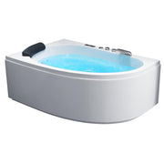 EAGO AWT GE111TSL Whirlpool mit weißem Acrylbecken, blauem Wasser, schwarzer Kopfstütze und Bedienungselementen an der Seite
