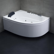 EAGO AWT GE111TSL Whirlpool in Weiß mit ergonomischer Form, Massagedüsen und schwarzem Nackenkissen in grauem Badezimmer