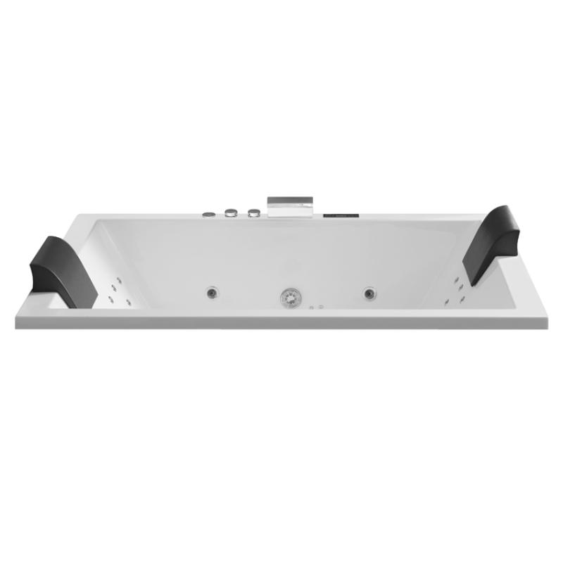 EAGO AWT GE120TSL Whirlpool 190x130 cm in Weiß von oben, rechteckiges Design mit schwarzen Kopfstützen und integrierten Düsen für zwei Personen