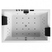 EAGO AWT GE120TSL Whirlpool Badewanne von oben, weiß mit schwarzen Armaturenbrettern an den Seiten, Massagedüsen im Wannenboden, digitale Steuerung oben, für 2 Personen