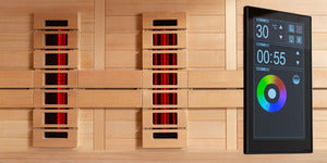 EAGO AWT Infrarotkabine E1250A-IR aus Hemlock-Holz mit digitaler Steuerung und LED-Farblichttherapie, 4-Personen-Kabine