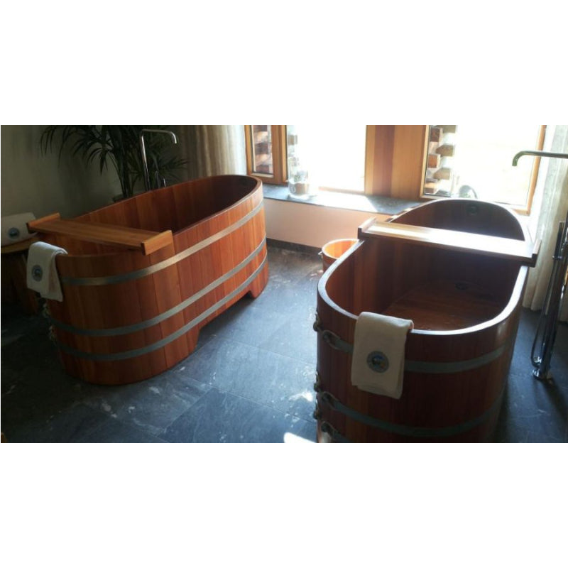 ärchenholz-Badewannen mit fest eingebauter Rückenlehne und Wandanschlussverkleidung