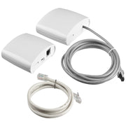 Balboa Control my SPA WEB Modul mit zwei weißen Steuergeräten, grauem und weißem Netzwerkkabel sowie RJ45-Anschlüssen zur Fernsteuerung von Whirlpools.