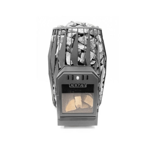 Frontalansicht COZY 18 OG-TW Holz-Saunaofen – kompakte Bauform mit hoher Heizleistung und Natursteinfüllung