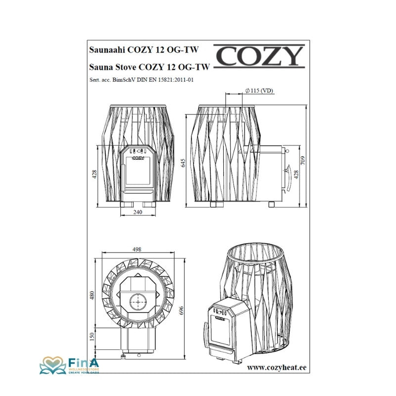 Cozy 18 OG-TW Holzsaunaofen 10,1 kW – BimSchV 2 für 9-18 m³ Saunakaabinen