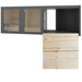 Gartensauna Tauras Balance
 mit großem Fenster und hellem Naturholz-Finish, ergänzt durch Detailansicht der Holzoberfläche in Fichte naturbelassen.