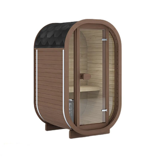 Kompakte Celsium Ula Micro Sauna in Teak – für stilvolle Wellnessmomente im Freien