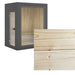  Gartensauna Jonas Mini mit heller, naturbelassener Fichtenholz-Verkleidung, feine Holzmaserung und dezente Äste in Nahaufnahme.