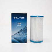 Chill Tubs Filter 135 Ersatzfilter mit blauer Verpackung und weißem Plissee-Filterelement aus Kunststoff